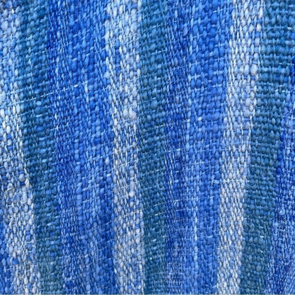 Handmade 100% Wool Fringe Poncho Artesania King Uruguay Blue Stripe Woven Medium - Picture 5 of 13